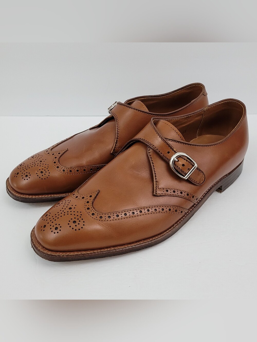 Alden Monk Strap Wingtip Oxfords Mens 12 B/D British Tan Calfskin